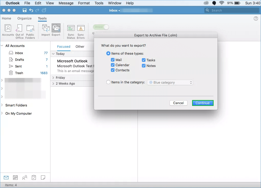 archive mail in outlook 2016 for mac
